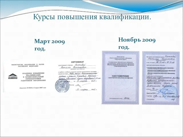 Март 2009 год. Ноябрь 2009 год. Курсы повышения квалификации.