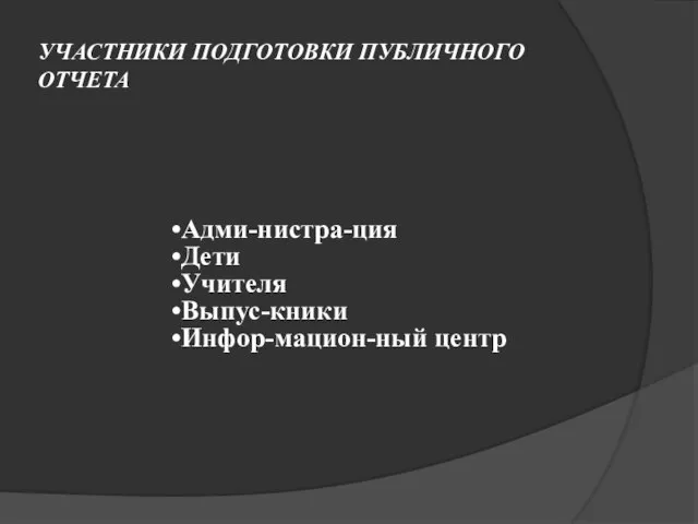 УЧАСТНИКИ ПОДГОТОВКИ ПУБЛИЧНОГО ОТЧЕТА