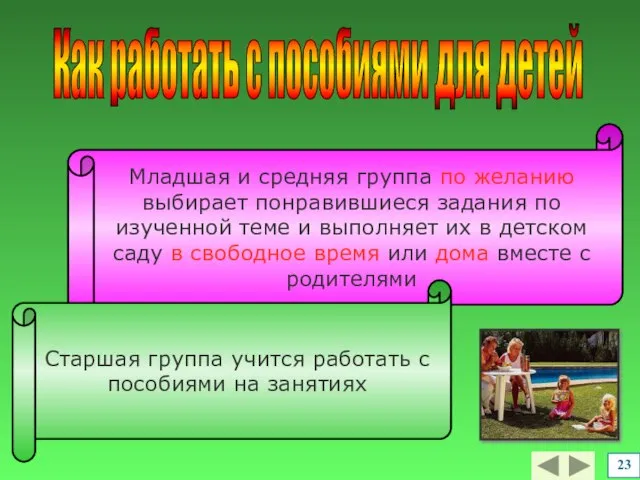 23 Младшая и средняя группа по желанию выбирает понравившиеся задания по изученной