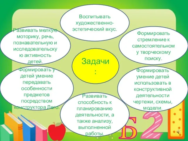 Задачи: Развивать мелкую моторику, речь, познавательную и исследовательскую активность детей. Воспитывать художественно-эстетический