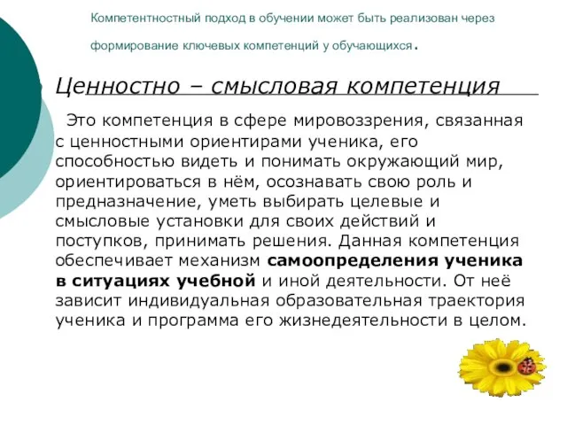 Компетентностный подход в обучении может быть реализован через формирование ключевых компетенций у