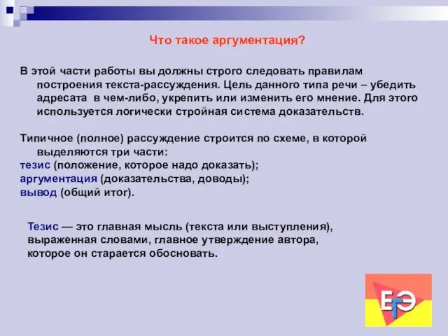 Что такое аргументация? В этой части работы вы должны строго следовать правилам