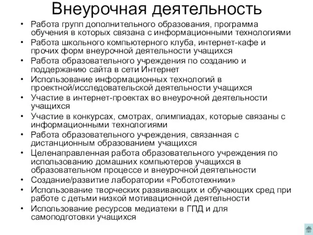 Внеурочная деятельность Работа групп дополнительного образования, программа обучения в которых связана с