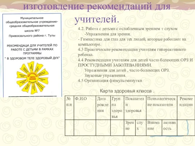 изготовление рекомендаций для учителей. 4.2. Работа с детьми с ослабленным зрением т