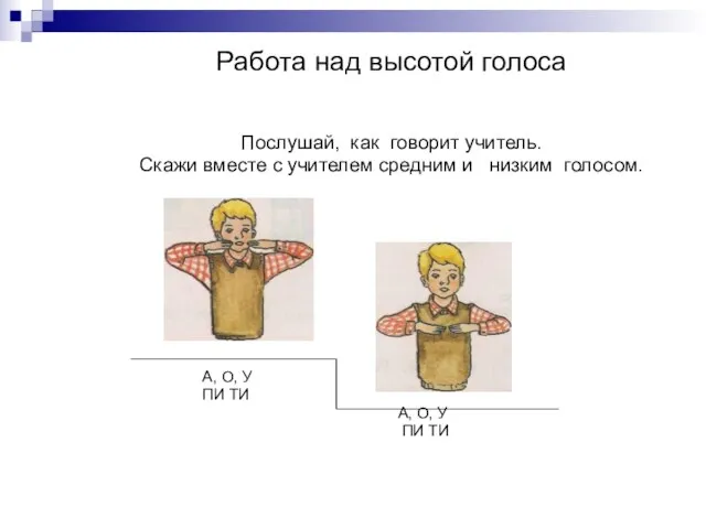 Работа над высотой голоса Послушай, как говорит учитель. Скажи вместе с учителем