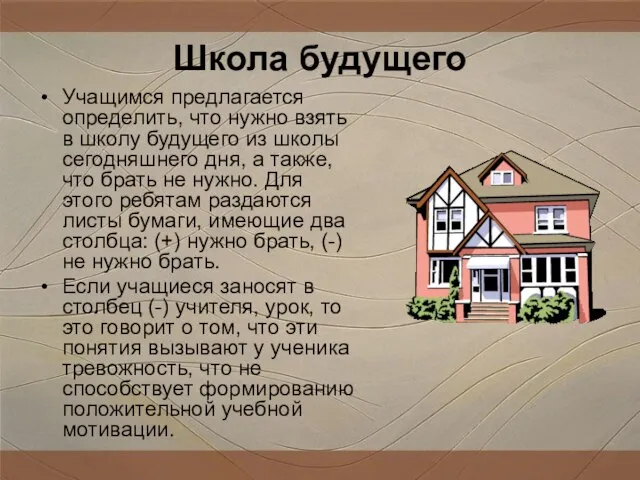 Школа будущего Учащимся предлагается определить, что нужно взять в школу будущего из