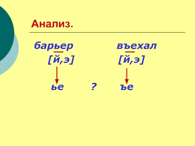 Анализ. барьер въехал [й,э] [й,э] ье ? ъе