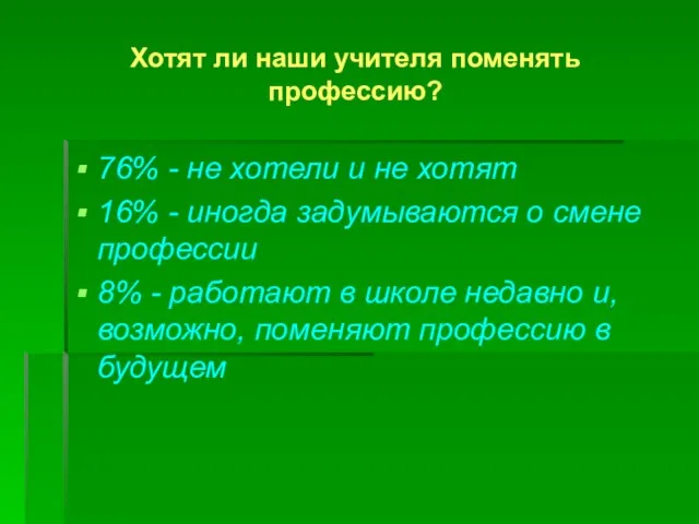 Хотят ли наши учителя поменять профессию? 76% - не хотели и не