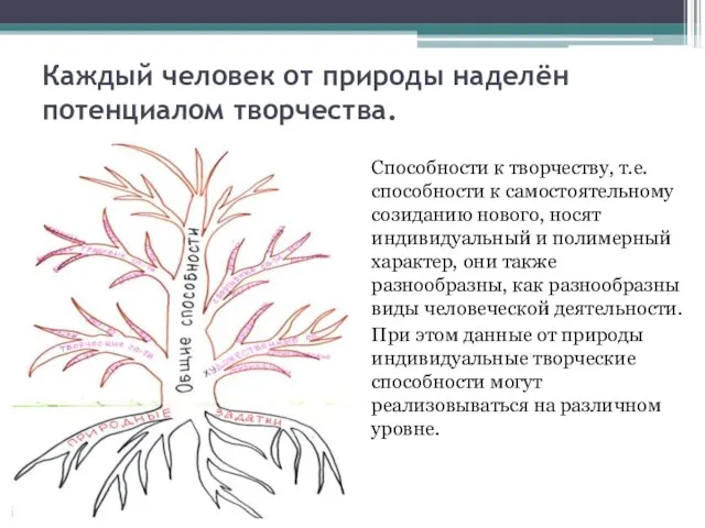 Каждый человек от природы наделён потенциалом творчества. Способности к творчеству, т.е. способности