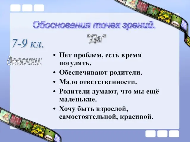 Нет проблем, есть время погулять. Обеспечивают родители. Мало ответственности. Родители думают, что