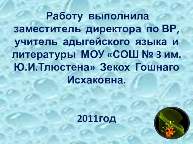 Работу выполнила заместитель директора по ВР, учитель адыгейского языка и литературы МОУ