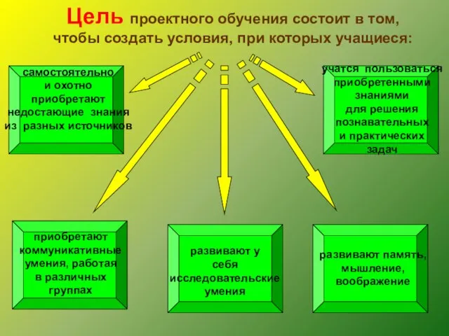 Цель проектного обучения состоит в том, чтобы создать условия, при которых учащиеся: