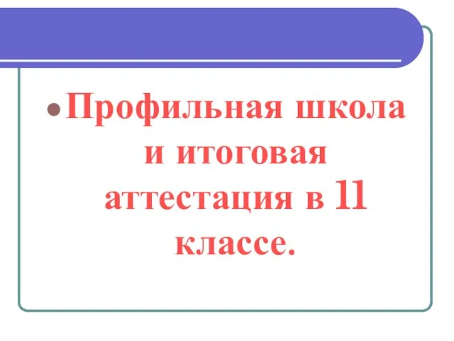 Профильная школа и итоговая аттестация в 11 классе.