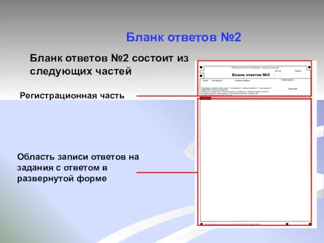 Бланк ответов №2 Бланк ответов №2 состоит из следующих частей Регистрационная часть