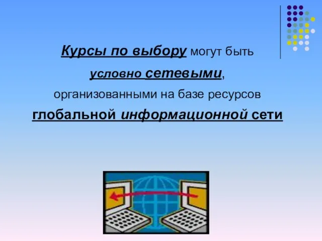 Курсы по выбору могут быть условно сетевыми, организованными на базе ресурсов глобальной информационной сети