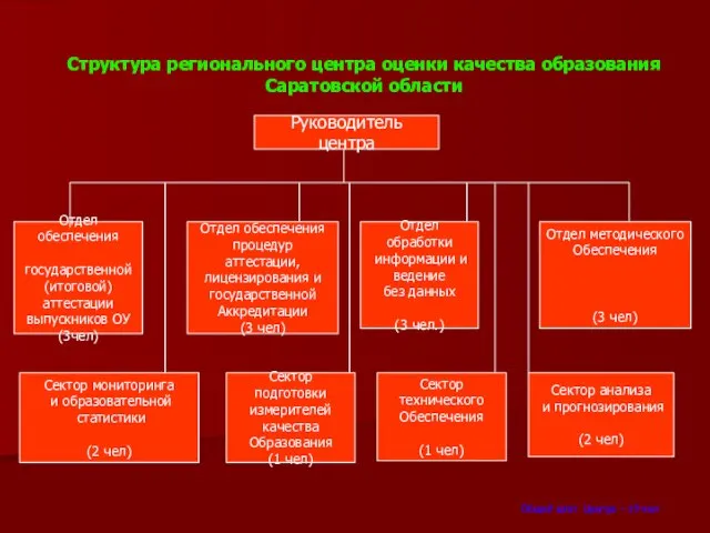 Структура регионального центра оценки качества образования Саратовской области Общий штат Центра –