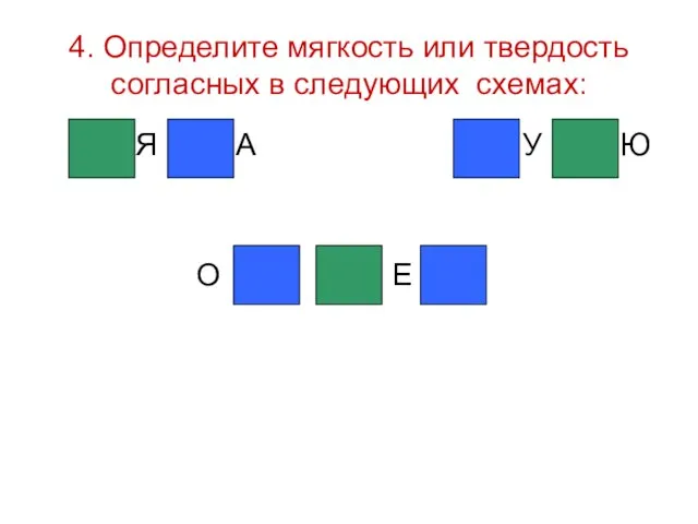 4. Определите мягкость или твердость согласных в следующих схемах: Я А У Ю О Е