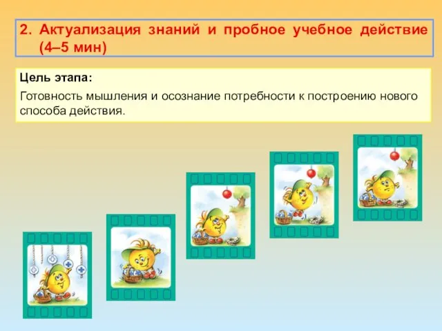 2. Актуализация знаний и пробное учебное действие (4–5 мин) Цель этапа: Готовность