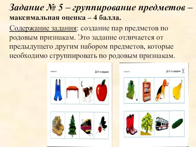 Задание № 5 – группирование предметов – максимальная оценка – 4 балла.