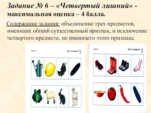 Задание № 6 – «Четвертый лишний» - максимальная оценка – 4 балла.