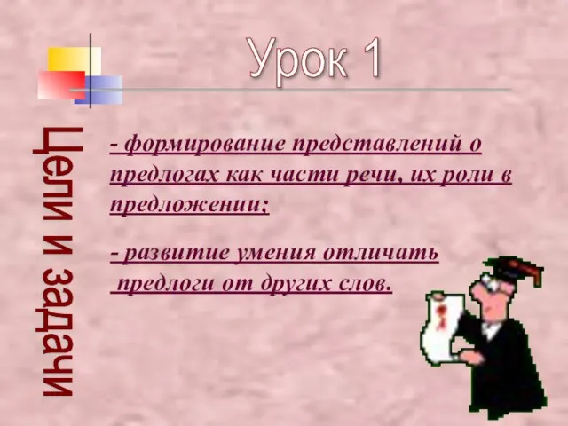 Урок 1 Цели и задачи - формирование представлений о предлогах как части