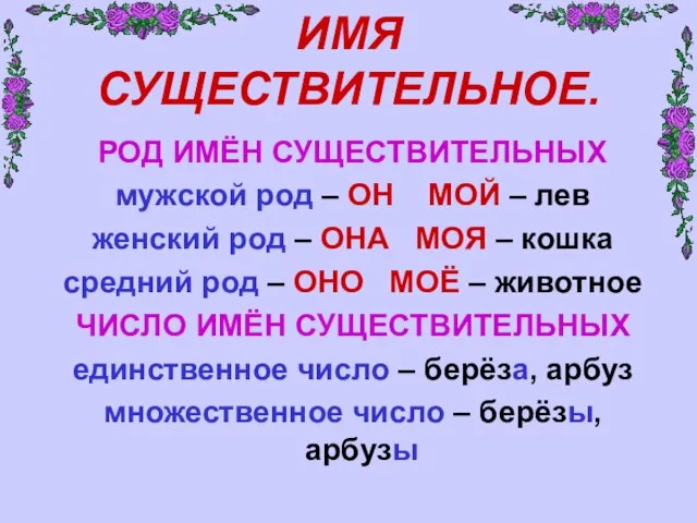 ИМЯ СУЩЕСТВИТЕЛЬНОЕ. РОД ИМЁН СУЩЕСТВИТЕЛЬНЫХ мужской род – ОН МОЙ – лев