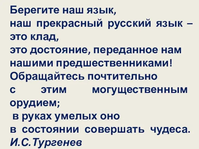 Берегите наш язык, наш прекрасный русский язык – это клад, это достояние,