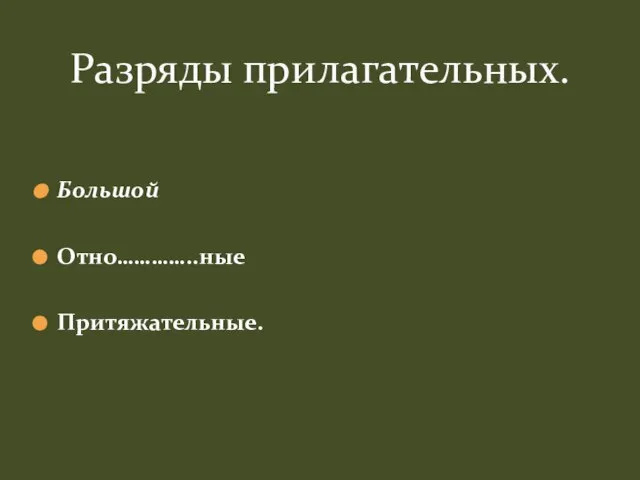 Большой Отно…………..ные Притяжательные. Разряды прилагательных.