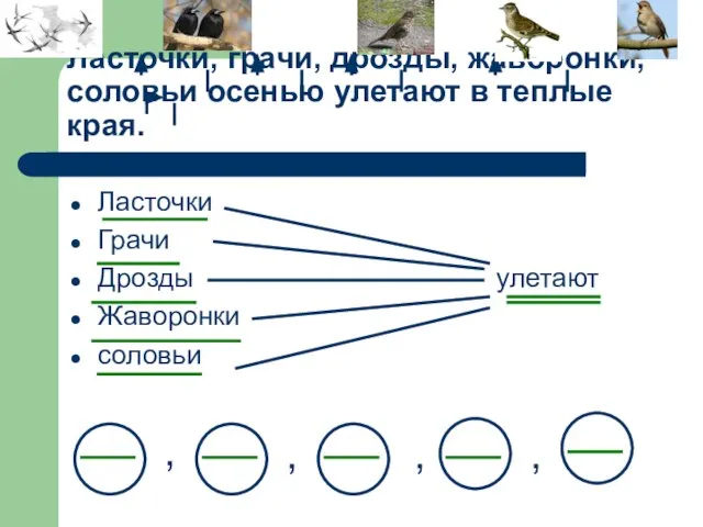 Ласточки, грачи, дрозды, жаворонки, соловьи осенью улетают в теплые края. Ласточки Грачи