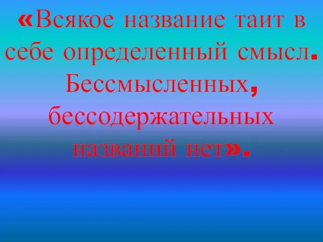 «Всякое название таит в себе определенный смысл. Бессмысленных, бессодержательных названий нет».