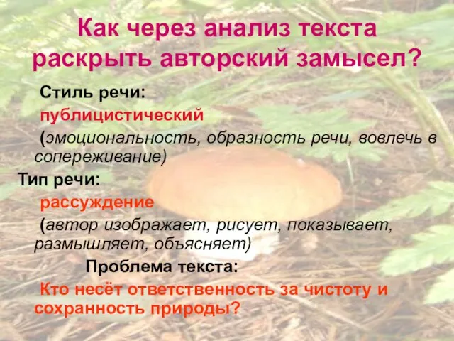 Как через анализ текста раскрыть авторский замысел? Стиль речи: публицистический (эмоциональность, образность