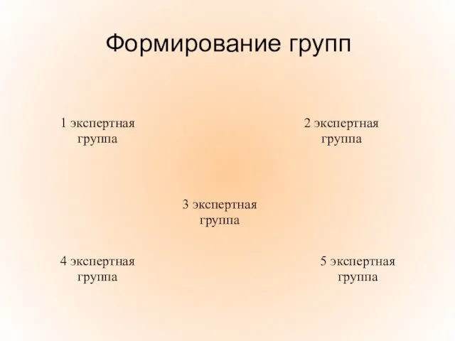 Формирование групп 1 экспертная группа 2 экспертная группа 3 экспертная группа 4