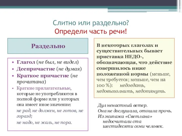 Слитно или раздельно? Определи часть речи! Раздельно В некоторых глаголах и существительных