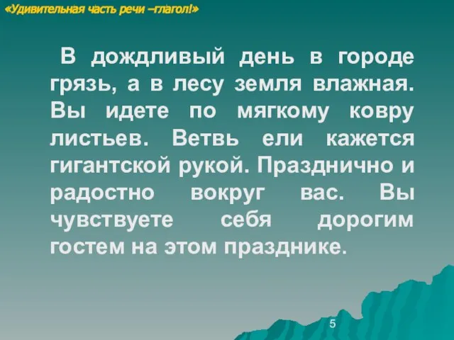 В дождливый день в городе грязь, а в лесу земля влажная. Вы