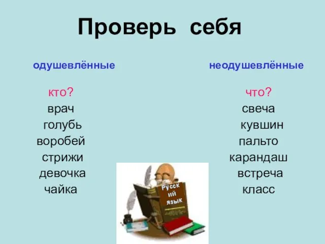 Проверь себя кто? врач голубь воробей стрижи девочка чайка что? свеча кувшин