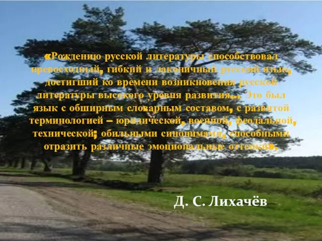 «Рождению русской литературы способствовал превосходный, гибкий и лаконичный русский язык, достигший ко