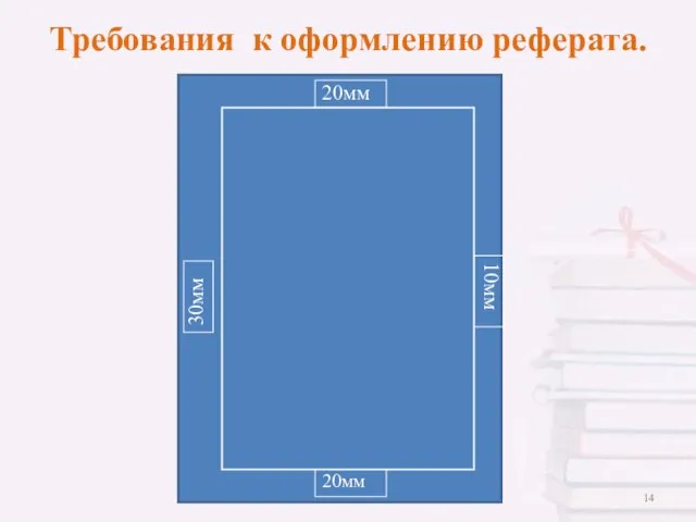 Требования к оформлению реферата. 20мм 20мм 10мм 30мм