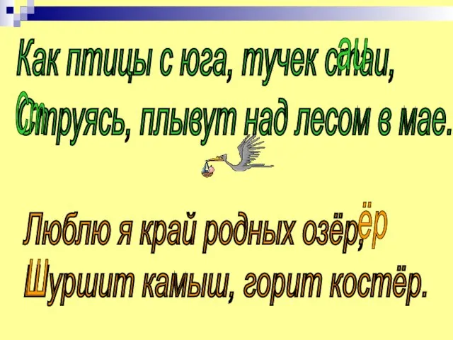 Как птицы с юга, тучек стаи, Струясь, плывут над лесом в мае.