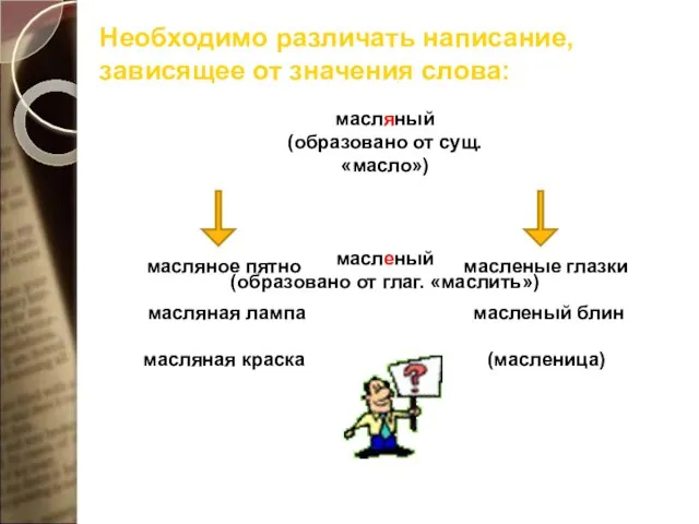 Необходимо различать написание, зависящее от значения слова: масляный (образовано от сущ. «масло»)