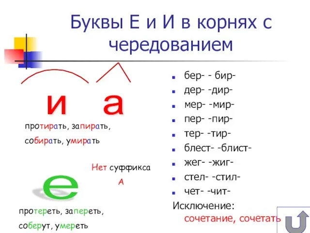 Буквы Е и И в корнях с чередованием бер- - бир- дер-