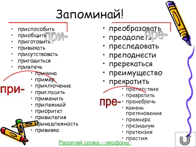 преобразовать преодолеть преследовать преподнести пререкаться преимущество прекратить препятствие превратить пренебречь камень преткновения