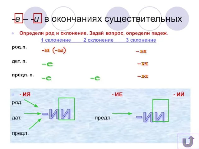 Определи род и склонение. Задай вопрос, определи падеж. 1 склонение 2 склонение