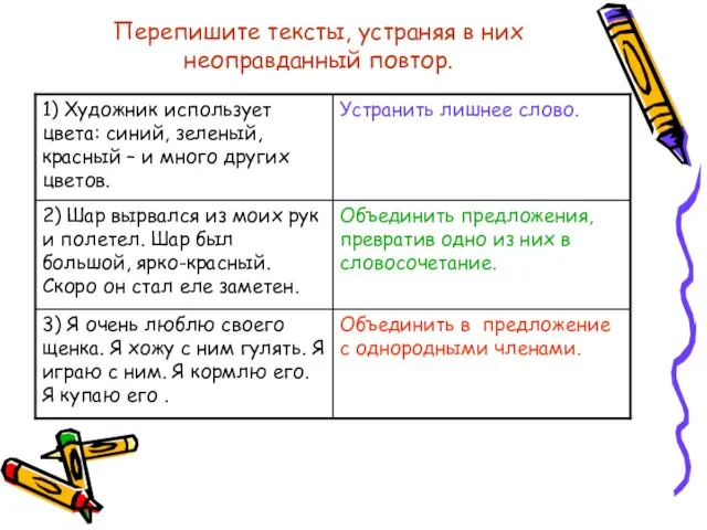 Перепишите тексты, устраняя в них неоправданный повтор.