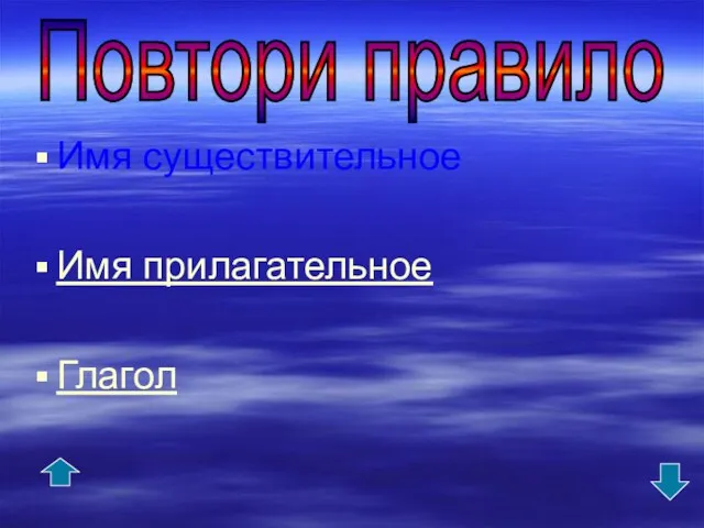 Имя существительное Имя прилагательное Глагол Повтори правило