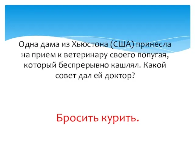 Одна дама из Хьюстона (США) принесла на прием к ветеринару своего попугая,