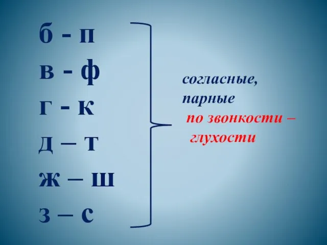 согласные, парные по звонкости – глухости б - п в - ф