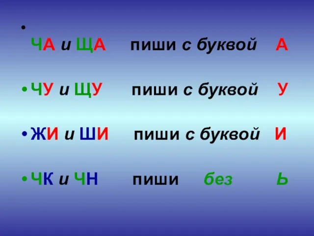 ЧА и ЩА пиши с буквой А ЧУ и ЩУ пиши с