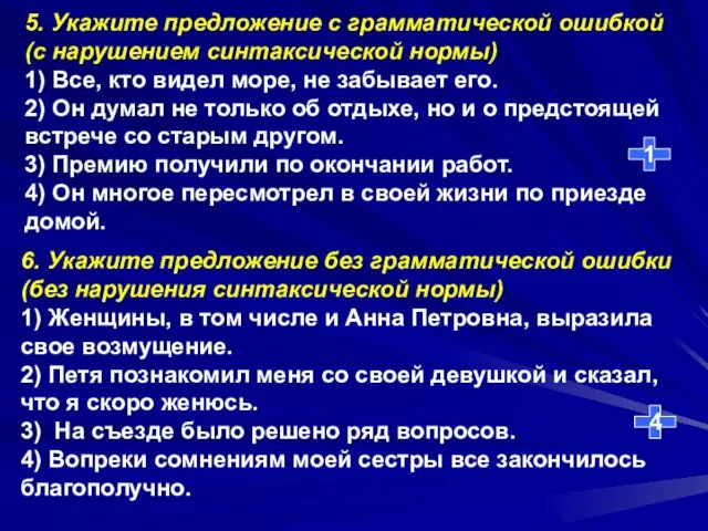 5. Укажите предложение с грамматической ошибкой (с нарушением синтаксической нормы) 1) Все,