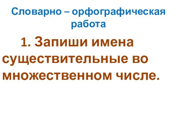 Словарно – орфографическая работа 1. Запиши имена существительные во множественном числе.