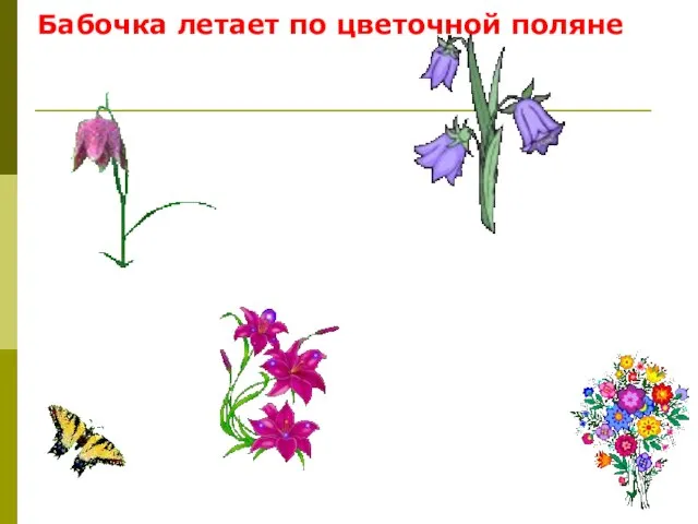Бабочка летает по цветочной поляне